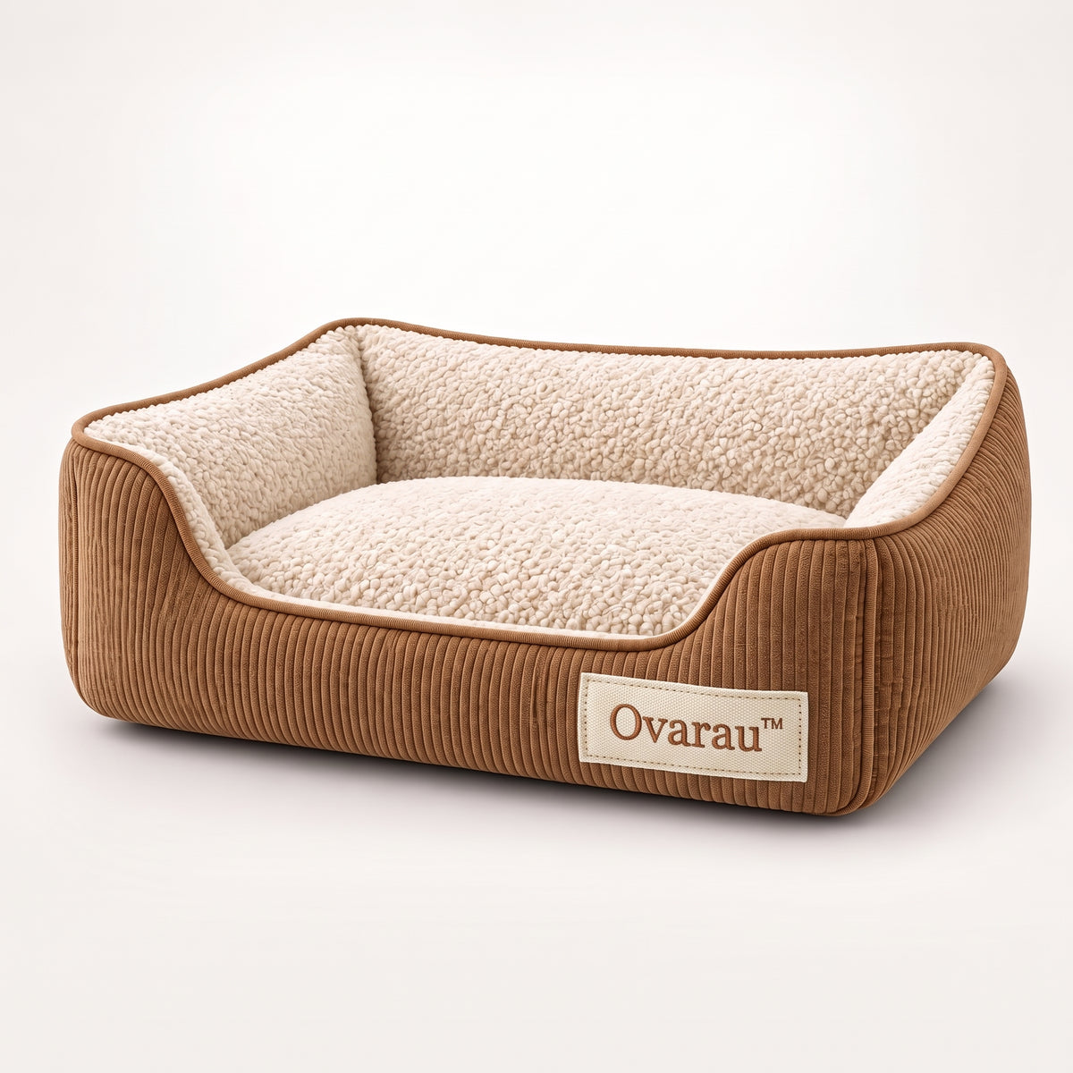 Ovarau™ Caramel Ribbed Bolster Dog Bed front view
