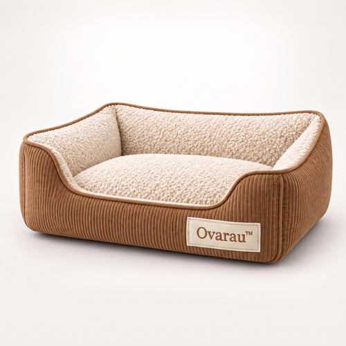 Ovarau™ Caramel Ribbed Bolster Dog Bed front view