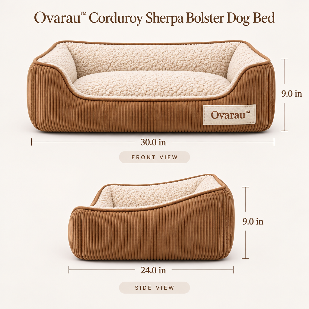 Ovarau™ Caramel Ribbed Bolster Dog Bed view 2