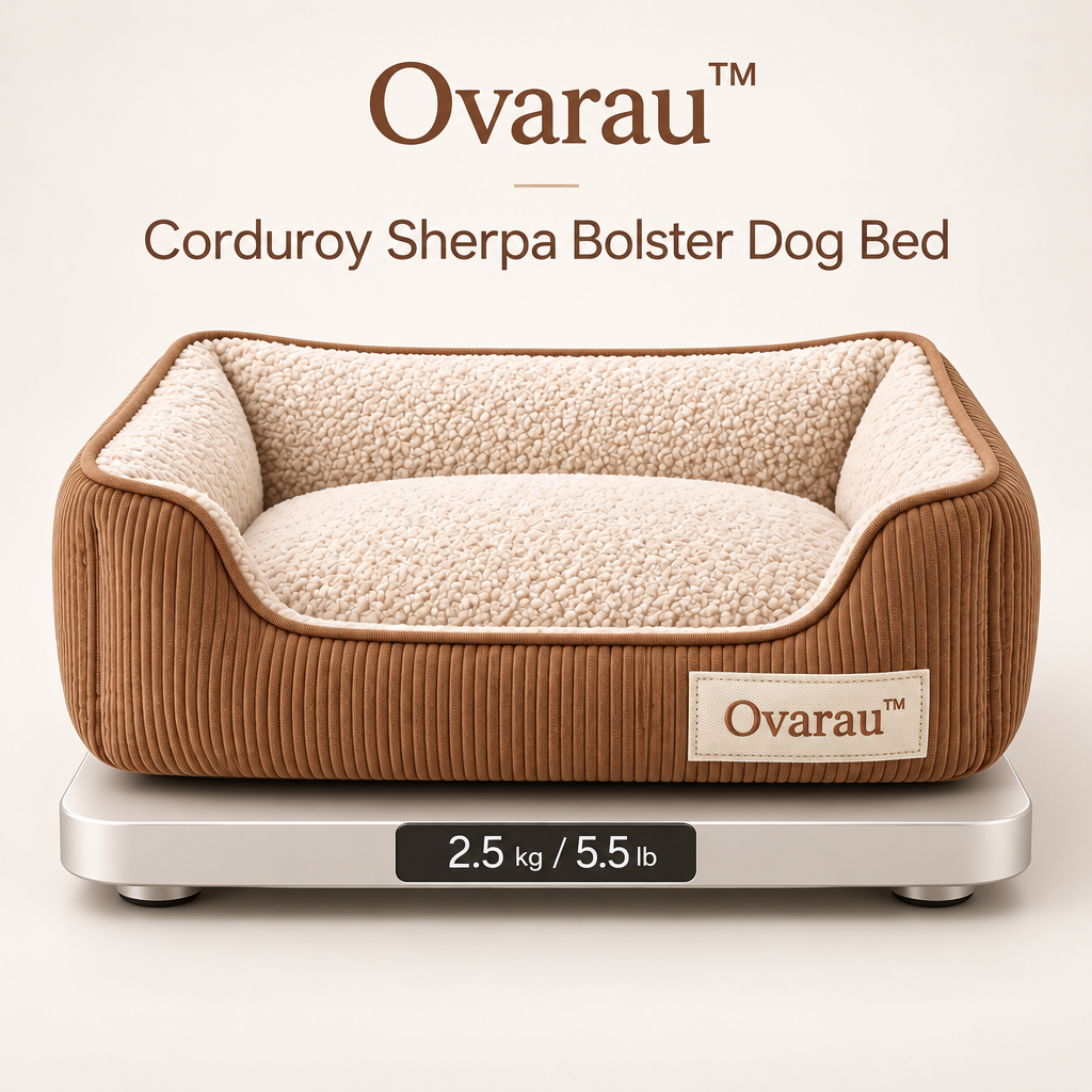Ovarau™ Caramel Ribbed Bolster Dog Bed view 3