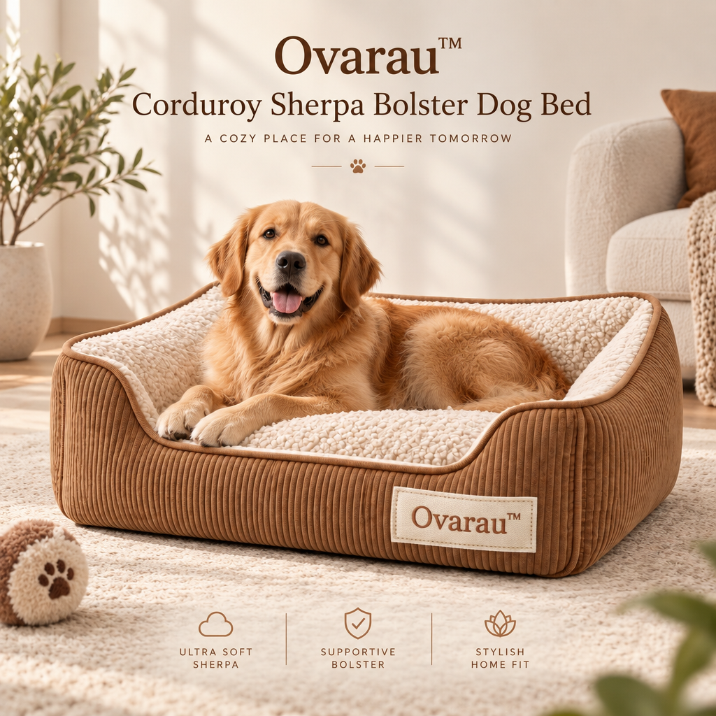 Ovarau™ Caramel Ribbed Bolster Dog Bed view 4