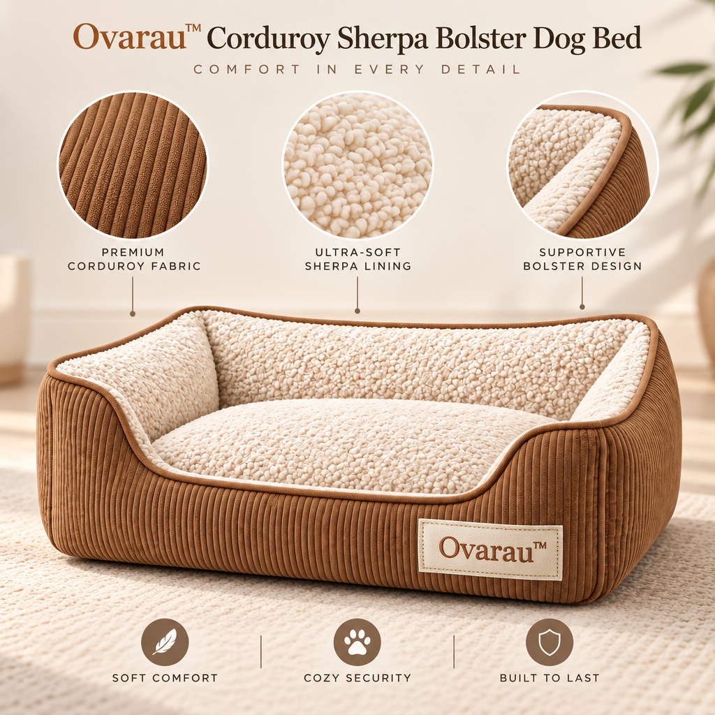 Ovarau™ Caramel Ribbed Bolster Dog Bed view 5