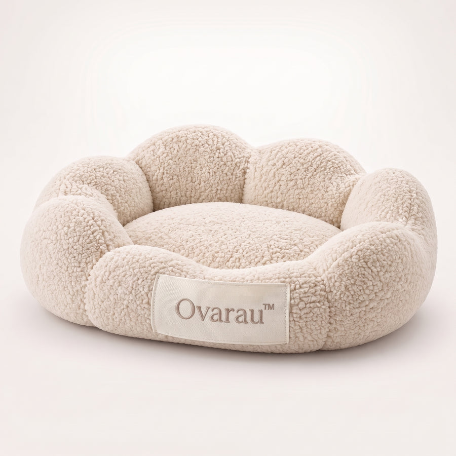 Ovarau Cream Petal Nest Pet Bed in plush ivory
