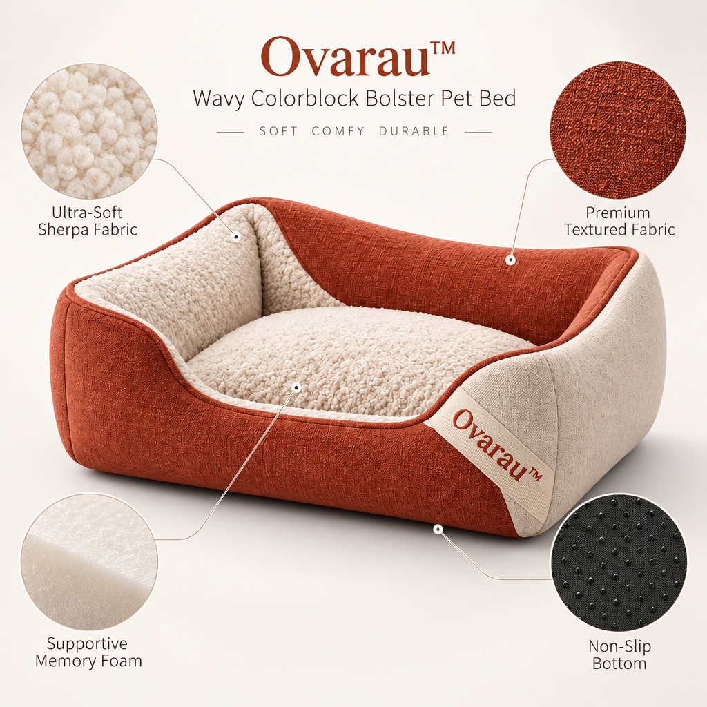 Ovarau™ Terracotta Wave Colorblock Pet Bed view 4