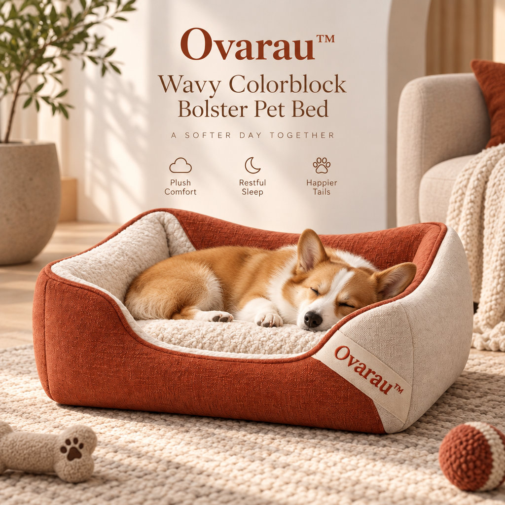 Ovarau™ Terracotta Wave Colorblock Pet Bed view 5